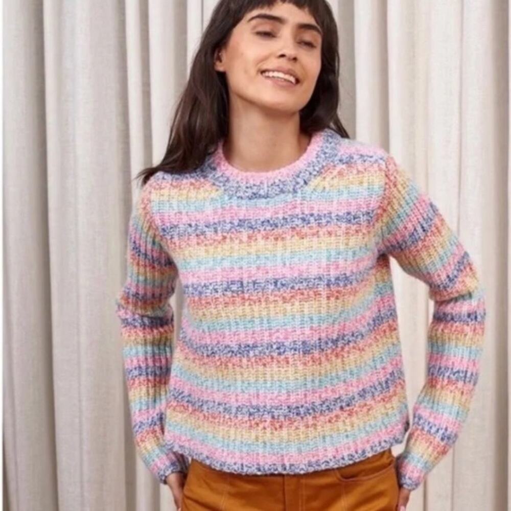 La Ligne Sweater Striped Rainbow Wool‎ Knit Crewneck Cherie Size S